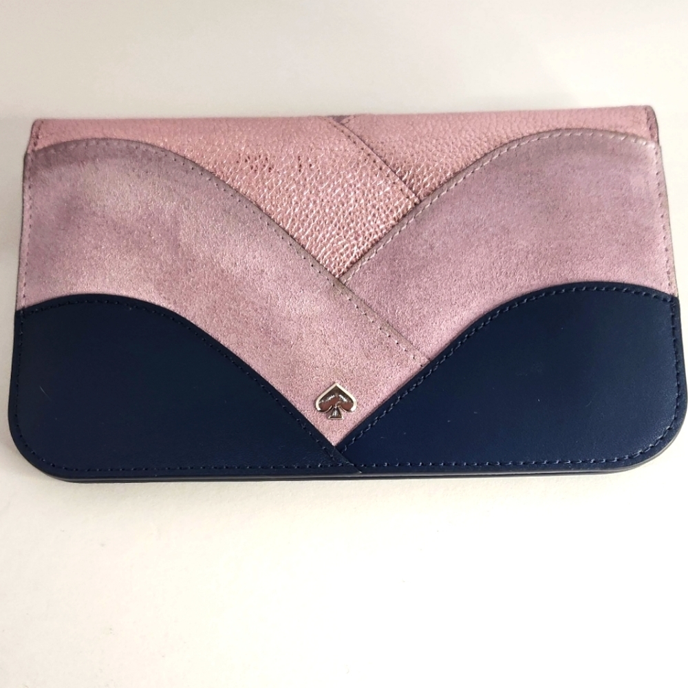 Kate Spade Nadine NWT patchwork medium clutch wallet pink, purple &‎ navy